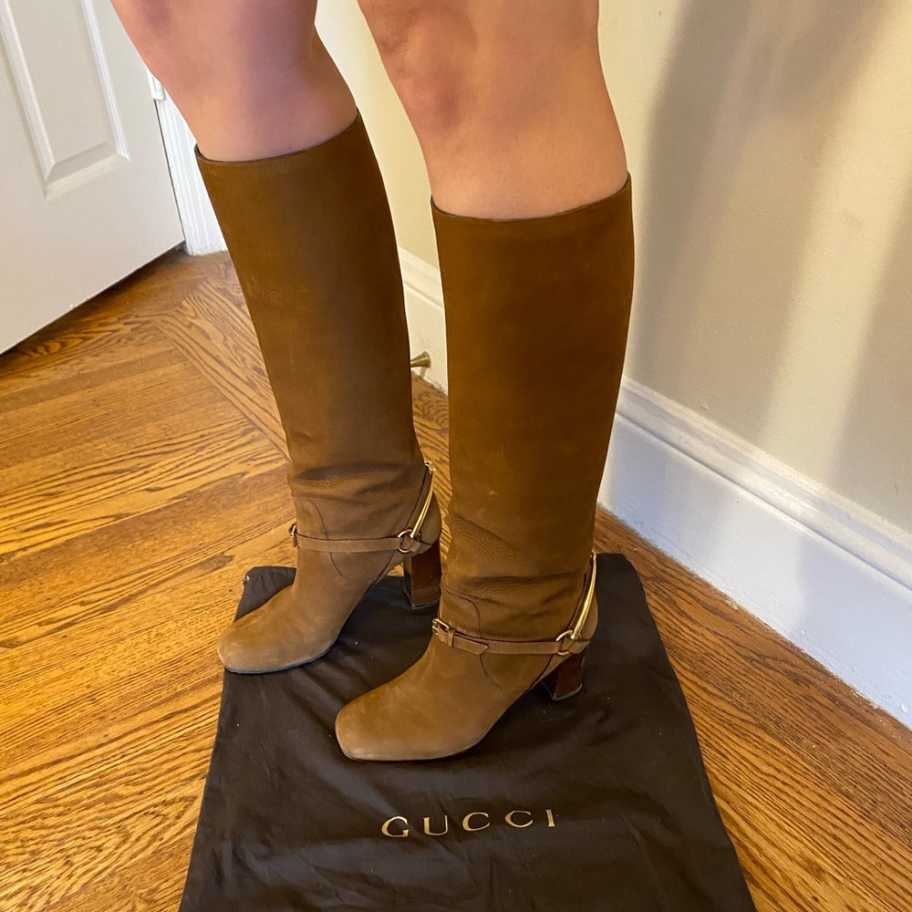 Gucci leather knee high boot with horsebit